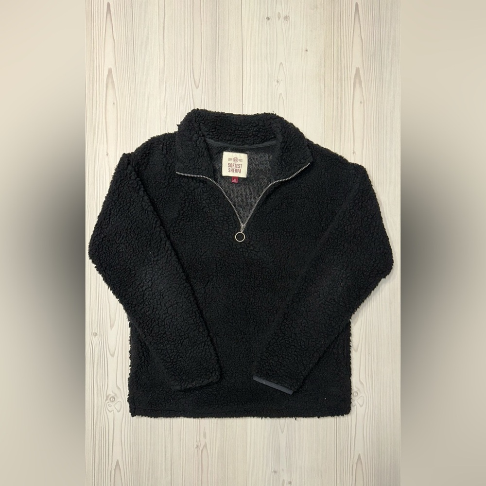 SO Women's Black Fleece V-neck Zip-Up
